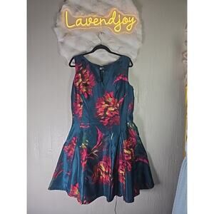 Gabby Skye Sleeveless Floral A-line Dress Womens 18 Green Fushia Office Career